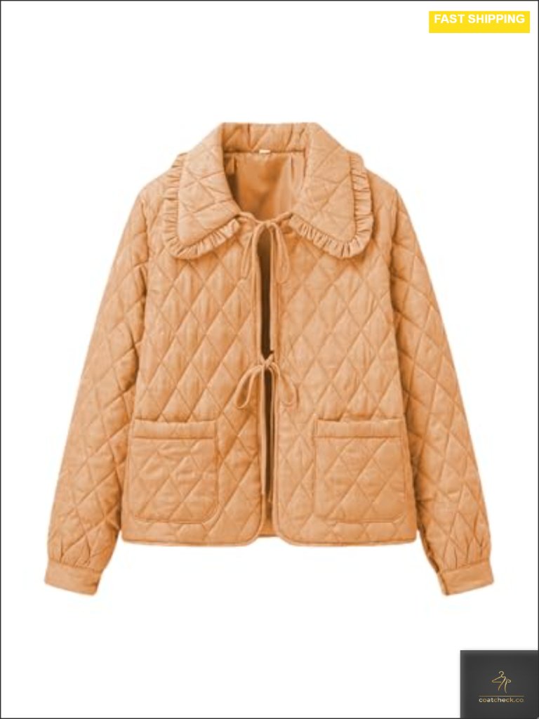 Quilted Lightweight Cropped Puffer Coat With Bow Tie Front
